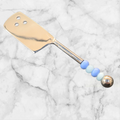 💙💜 Couteau à fromage artisanal – 4 perles de verre bleu clair &amp; bleu lavande