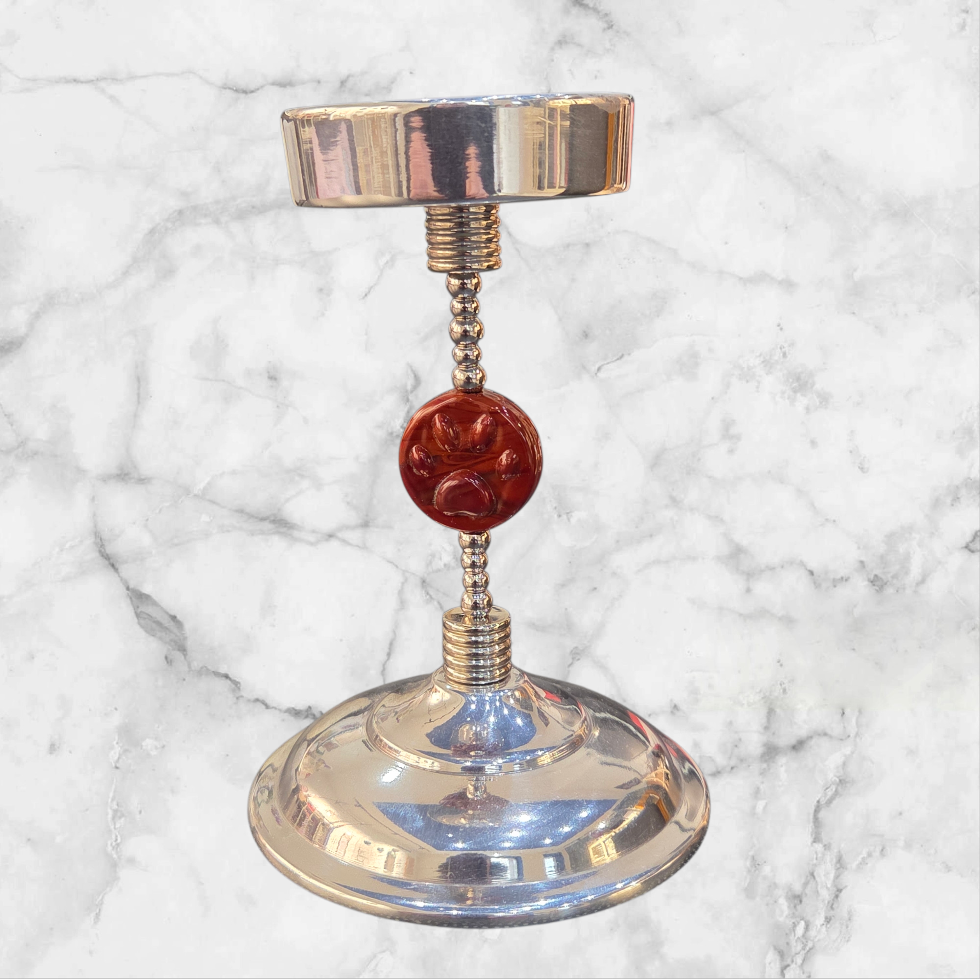 🐾🌸 Bougeoir artisanal – Perle 3D empreinte patte de chien brune