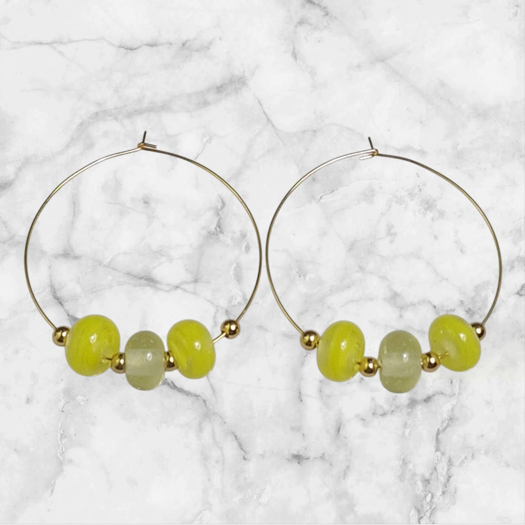 💛Créoles avec 6 perles de verre – tons jaunes & perles Ouraline